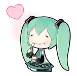 a cartoon of hatsune miku with a pink heart above her .