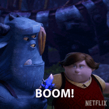 a cartoon character with the word boom on the bottom