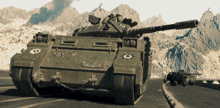 a warhammer tank is driving down a road