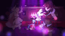 a group of anime girls are dancing in a club .