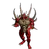 a pixel art of a demon with horns and fire coming out of it 's mouth .