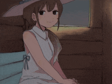 a drawing of a girl wearing a white dress and hat