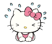 a cartoon drawing of hello kitty with a pink bow