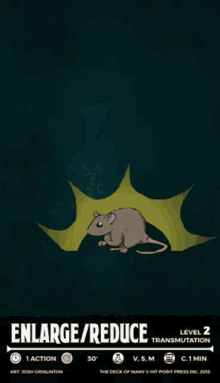 a drawing of a rat that says enlarge / reduce on it