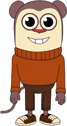 a cartoon of a monkey wearing a sweater and brown pants