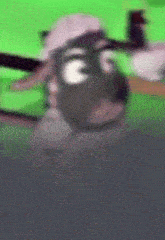 a cartoon character wearing a gas mask and a hat