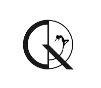 a silhouette of a woman in a circle with a letter q
