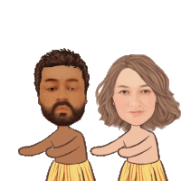 a man with a beard and a woman with short hair are dancing together