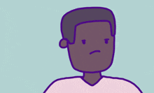a cartoon drawing of a man with sweat dripping from his forehead and the word what written below him