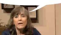 a woman with a speech bubble behind her