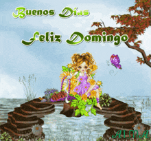 a greeting card that says buenos dias feliz domingo with a fairy