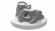 a 3d model of a waterfall with stairs leading up to it