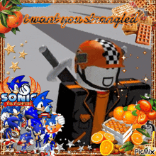 a picture of sonic the hedgehog with the words i want you strangled on the bottom