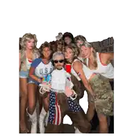 a group of people are posing for a picture with one wearing a usa shirt