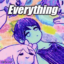 a colorful drawing of a boy with the words everything written above him