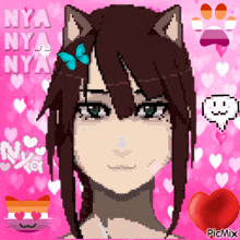 a pixel art of a girl with nya nya nya written on the bottom