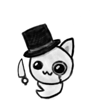 a drawing of a cat with a top hat and a knife