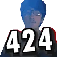 a pixelated image of a man with glasses and the number 424 behind him