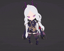 a 3d model of a girl with purple eyes and white hair