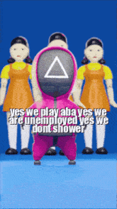 a squid game doll with a triangle on her face