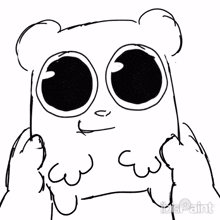 a black and white drawing of a bear with big eyes and the words lets paint below it