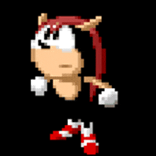 a pixel art of a cartoon character flexing his muscles on a black background