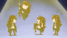 a cartoon of a girl swinging on a rope with other girls