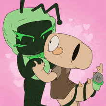 a couple of cartoon characters are hugging each other