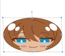 a cartoon character with brown hair and blue eyes is smiling