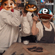 a group of people with masks on their faces and the word nick on the bottom