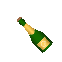 a green bottle of champagne is being poured on a white background .