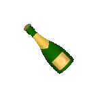 a green bottle of champagne is being poured on a white background .
