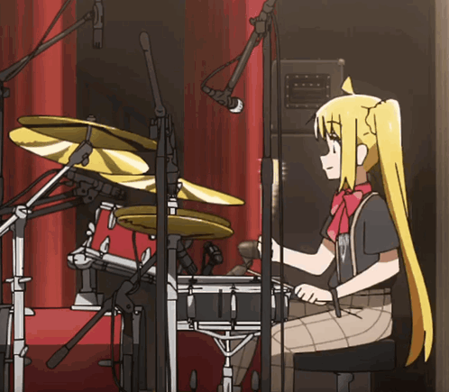 iyadhakimi: Anime girl ponytail play drum