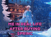 a picture of a woman in a frozen costume says me in real life after buying $ princ