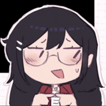 a drawing of a girl wearing glasses and a red bow tie