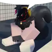 a cartoon character wearing headphones and striped socks sits on the floor