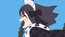 a cartoon drawing of a maid with purple hair