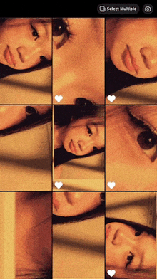 a collage of a woman 's face with a select multiple button on the bottom right