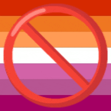 a red circle with a line through it is on a rainbow flag