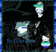a picture of a man with a hello kitty and my melody