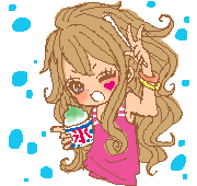a pixel art drawing of a girl holding a cup of ice cream and brushing her teeth