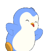 a blue and white penguin with a red tongue