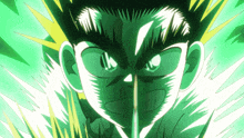 a close up of a cartoon character 's face with green lightning behind him