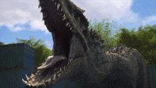 a dinosaur with its mouth wide open and its tongue sticking out