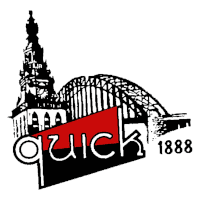 a logo for quick 1888 shows a bridge and a tower