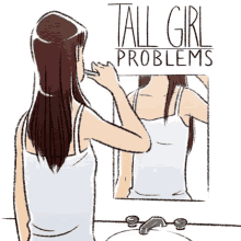 Tall Girl Brushing Teeth - Tall GIF - Tall Girl Problems Brushing Teeth Mirror GIFs