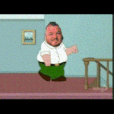 a cartoon character named peter griffin is dancing on a staircase