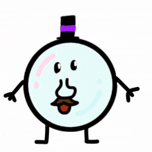 a cartoon drawing of a ball with a face and arms and legs