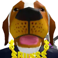 a close up of a dog wearing a gold chain that says bliss