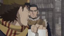 a man holding a picture of another man in a cartoon